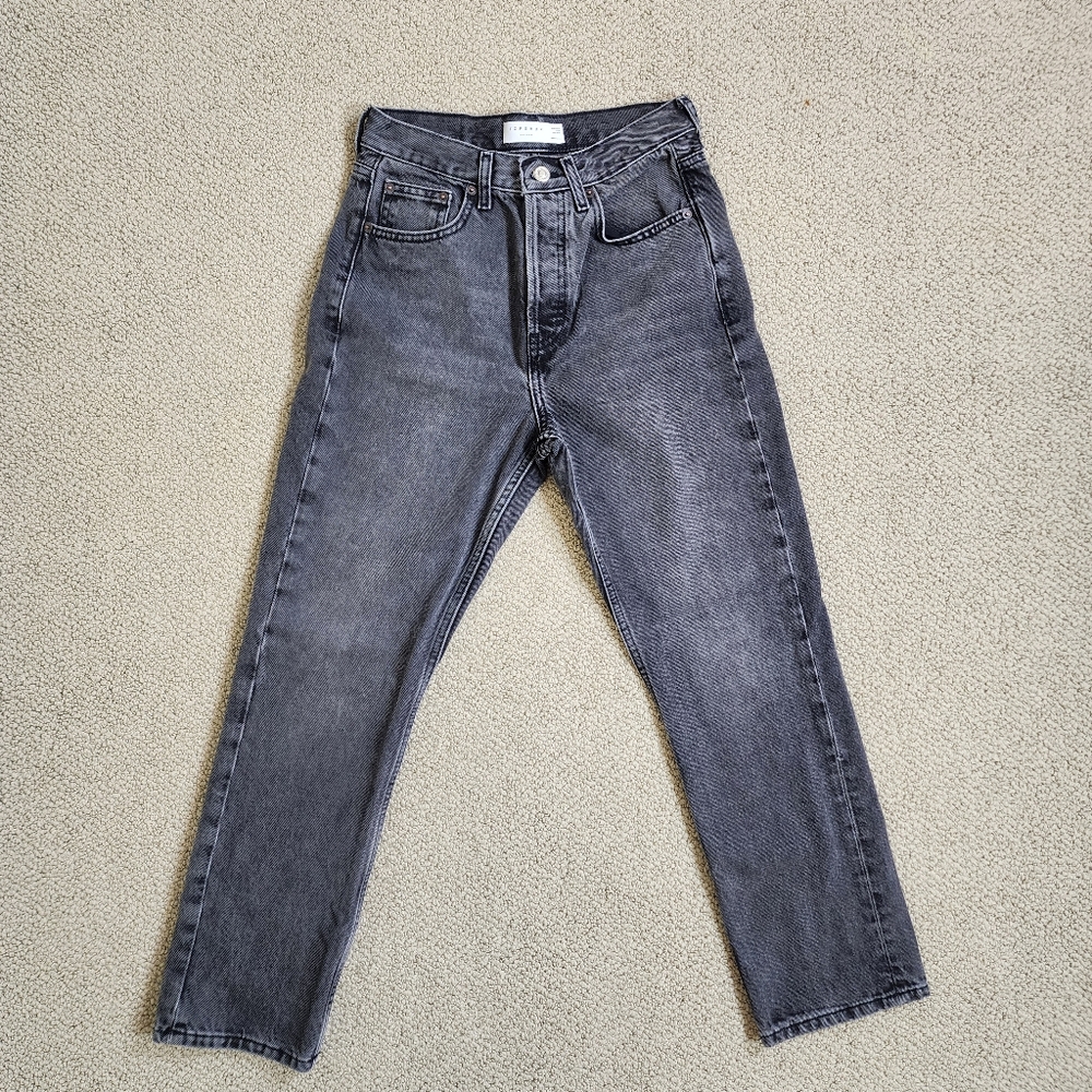 Topshop Editor Jeans High Waisted Straight Leg in Washed Black Size 26